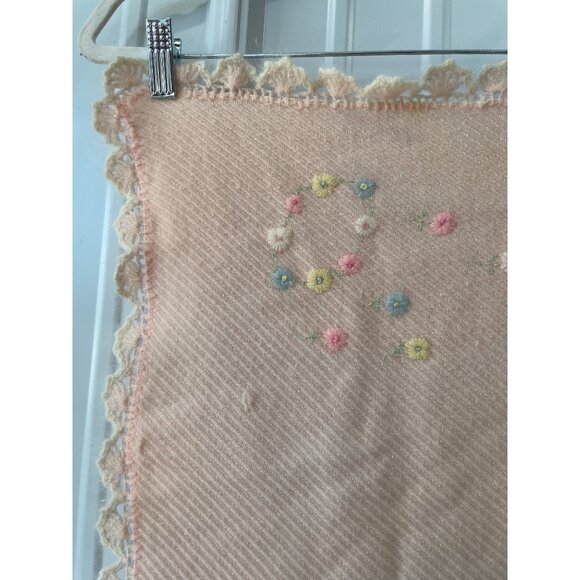 Vintage Hooded Baby Blanket 31.5" X 30" Crochet Lace Pastel Embroidered Floral - Picture 5 of 8